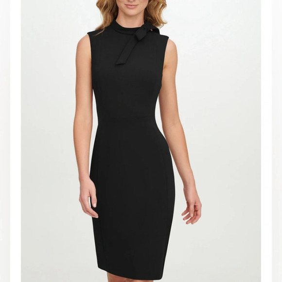 Calvin Klein Dresses & Skirts - NWT Calvin Klein Petite Bow-Neck Black Sheath Dress Size 0P